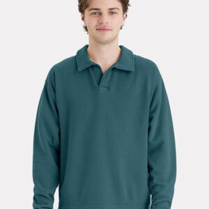 Unisex Garment-Dyed Polo Collar Sweatshirt Thumbnail